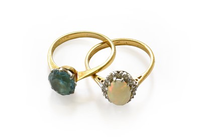 Lot 121 - An opal and diamond cluster ring, stamped...