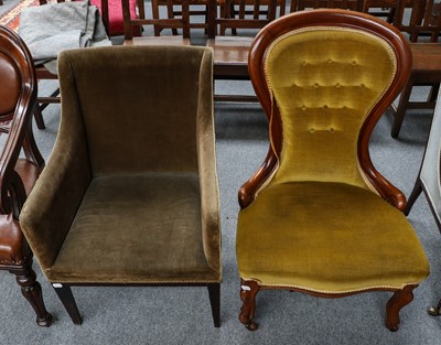 Lot 1177 - An Edwardian mahogany framed armchair together...