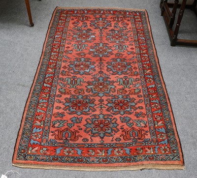 Lot 1011 - Hamadan rug, the coral pink field of stylizerd...