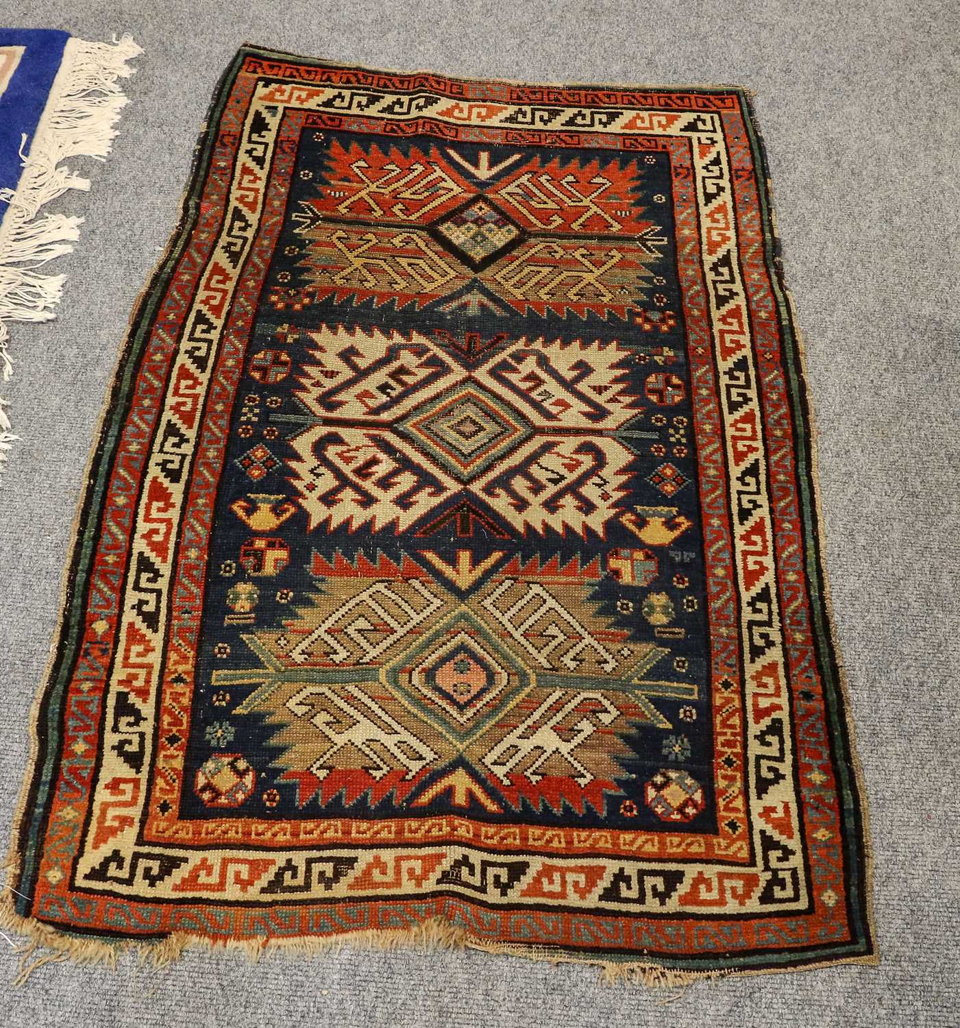 Lot 1018 - Kuba rug, the indigo field with three