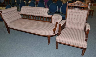 Lot 462 - Late Victorian walnut-framed chaise longue and an easy chair