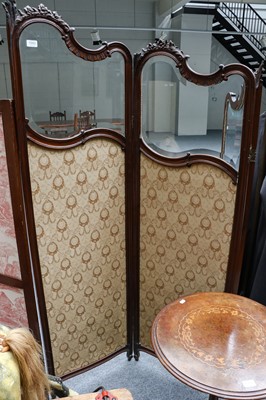 Lot 1093 - A part glazed three fold screen, with floral...