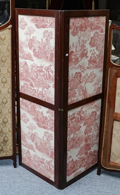 Lot 1094 - A mahogany framed two fold fabric screen, each...