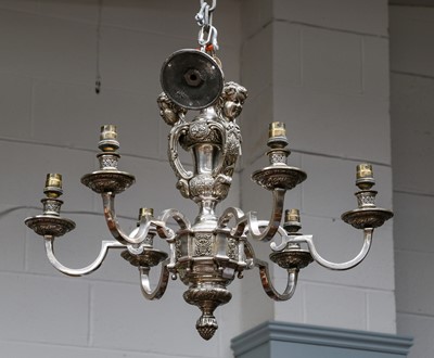 Lot 1225 - A silver six light electrolier the support...