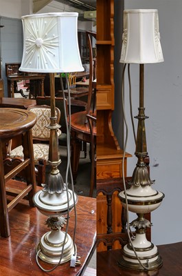 Lot 1358 - A pair brass part painted column table lamps,...