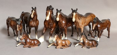 Lot 1196 - A collection of brown gloss Beswick horses and...