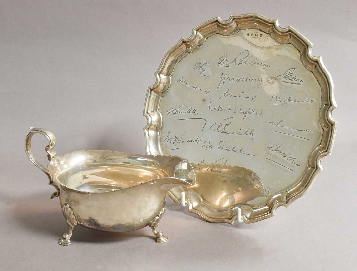Lot 10 - A Silver Salver and a Silver Sauceboat, the...