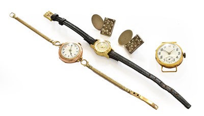 Lot 223 - A lady's 9 carat gold enamel dial wristwatch,...
