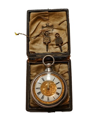 Lot 74 - A silver pair cased verge pocket watch, dial...
