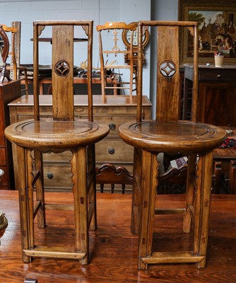 Lot 1300 - A pair of Chinese provincial hardwood chairs...