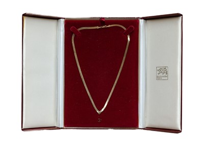 Lot 101 - A 9 carat gold flat curb link necklace, length...