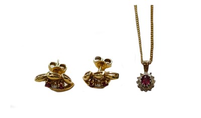 Lot 89 - A pair of 18 carat gold ruby and diamond...
