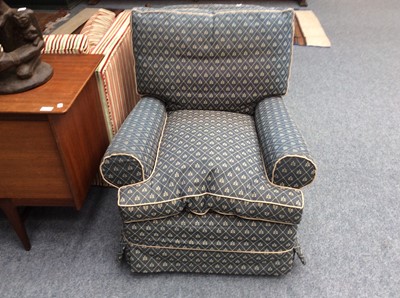 Lot 1259 - A pair of feather-filled upholstered armchairs...