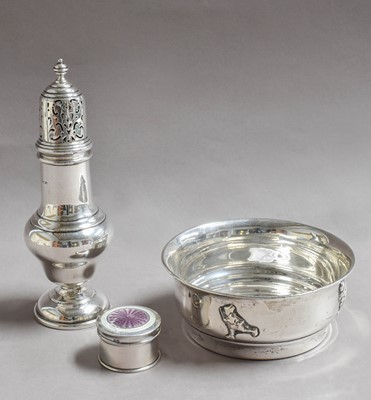 Lot 54 - Three Silver Items, comprising: a caster,...
