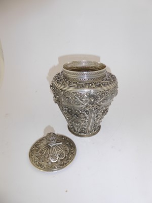Lot 2051 - A Silver Filigree Jar and Cover