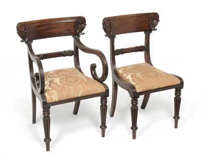 Lot 1227 - A Set of Eight William IV Mahogany Dining Chairs, circa 1835, with curved top rails, lotus...