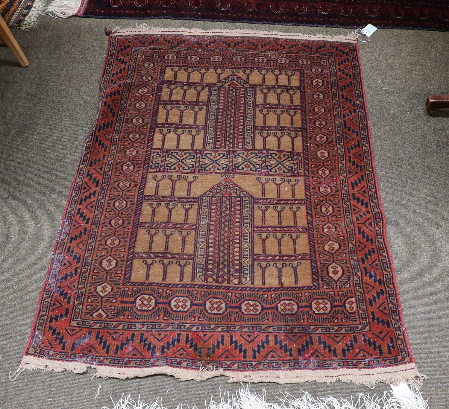 Lot 1074 - Afghan Prayer rug, the camel field with two...