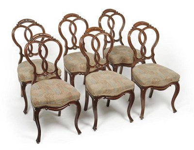 Lot 1228 - A Set of Six Victorian Walnut Dining or Salon Chairs, 3rd quarter 19th century, re-covered in...