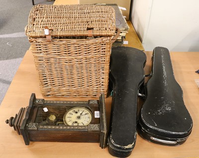 Lot 329 - A musical wall clock, a wicker hamper, two...