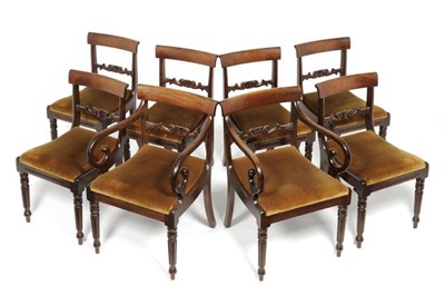 Lot 1229 - A Set of Eight Mahogany Dining Chairs, circa 1830, the curved top rails, C scroll splats and...