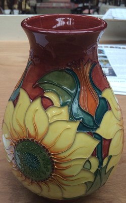 Lot 202 - Moorcroft pottery sunflower pattern vase