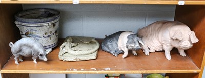 Lot 264 - Raku pig, two other studio pottery pigs,...