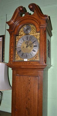 Lot 526 - An oak striking longcase clock, Barraclough & Sons, Leeds (one weight missing)