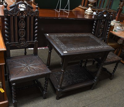 Lot 1363 - A lunette carved two tier oak lamp table, 76cm...