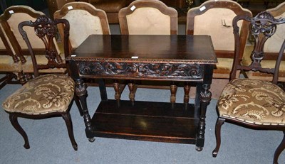 Lot 543 - Oak side table and two salon side chairs