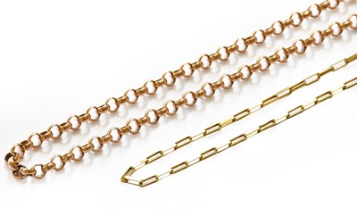 Lot 118 - A 9 carat gold box link chain, length 51.5cm;...