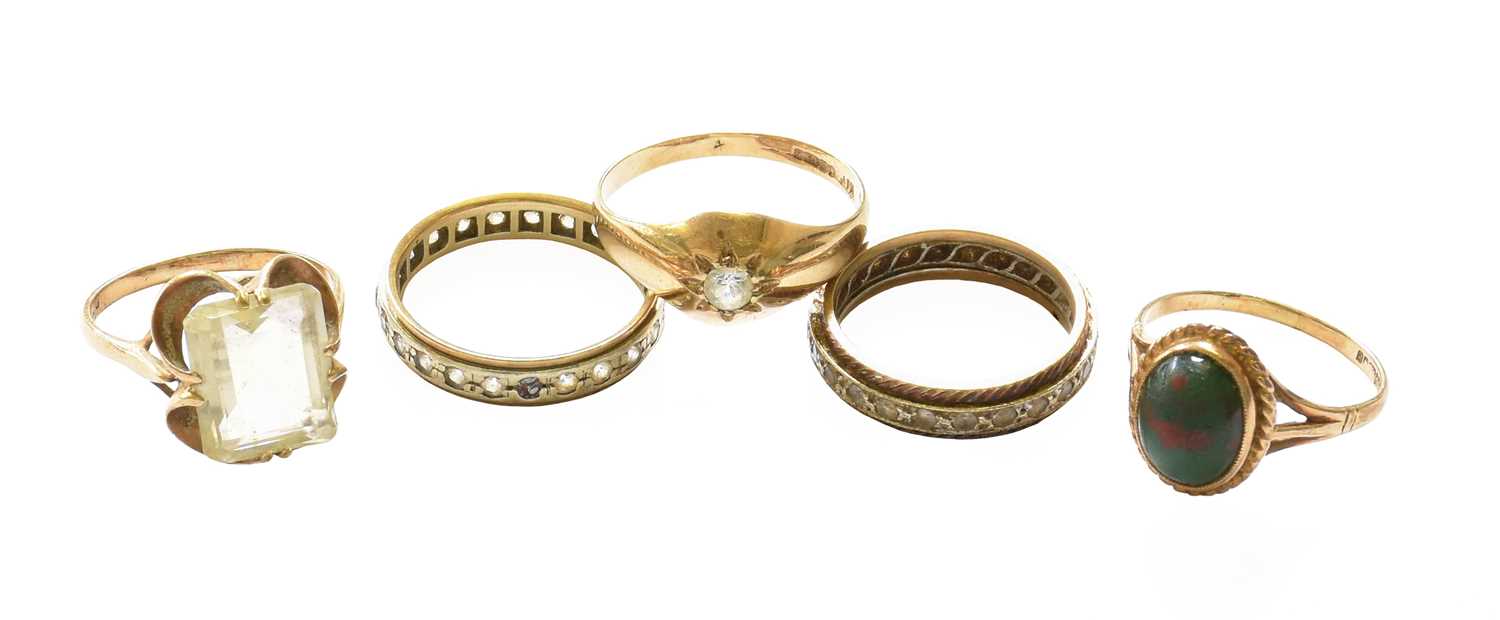 Lot 158 - A 9 carat gold citrine ring, finger size M1/2;...