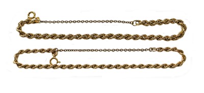 Lot 137 - Two 9 carat gold rope twist bracelets, lengths...