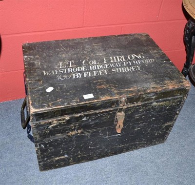 Lot 559 - A trunk with inscription 'Lt Col (Ronnie) Furlong' including a Liberty silk gents dressing...