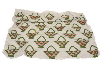 Lot 2220 - Decorative Green and Pink Basket Bed Cover,...