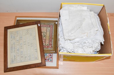 Lot 1393 - Assorted white table linen and other textiles,...