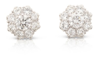 Lot 2296 - A Pair of Diamond Cluster Earrings
