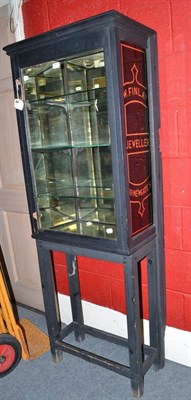 Lot 587 - A fitted jeweller's shop cabinet, inscribed 'W. Finlay, Jeweller 69 Newgate St' (Bishop Auckland)