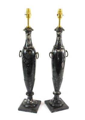 Lot 305 - A Pair of Black Alabaster Lamp Bases, 20th...