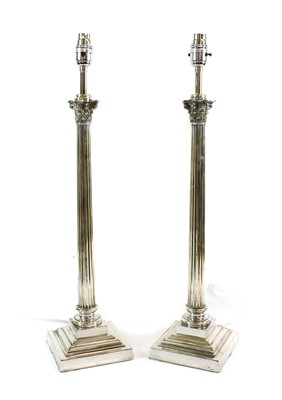 Lot 306 - A Pair of Silver Plate Corinthian Column Table...