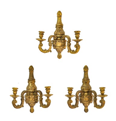 Lot 328 - A Set of Three Giltwood and Gesso Twin-Light...