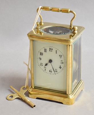 Lot 130 - A brass striking carriage clock, circa 1900,...
