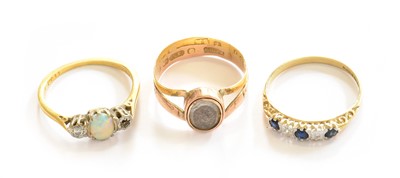 Lot 178 - A 9 carat gold mourning ring, finger size N; a...