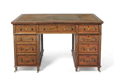 Lot 1238 - A Late Victorian Satinwood, Polychrome Painted and Rosewood Crossbanded Double Pedestal Desk,...