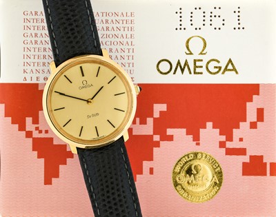 Lot 2183 - Omega: A Gold Plated Wristwatch, signed Omega,...