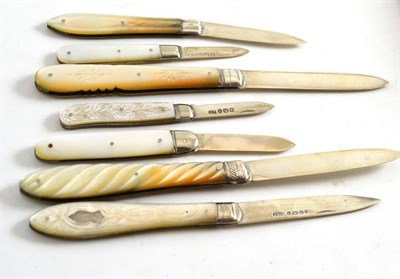 Lot 3 - Seven silver and mother-of-pearl fruit knives