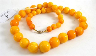 Lot 4 - A graduated round yellow amber bead necklace