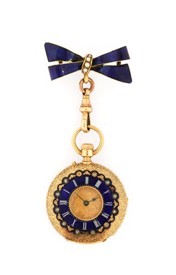 Lot 2198 - A Lady's 18 Carat Gold Diamond Set Enamel Fob...