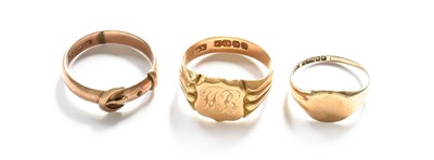 Lot 402 - An 18 Carat Gold Signet Ring, finger size S; A...