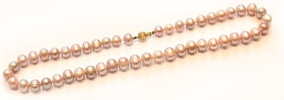 Lot 332 - A Cultured Pearl Necklace, clasp stamped '14K',...