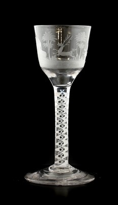 Lot 14 - A Wine Glass, circa 1760, the drawn trumpet...